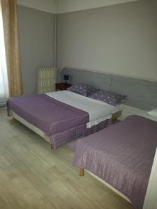 马赛HOTEL SYLVABELLE的卧室内的两张床,配有紫色床单