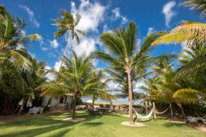 佩德拉斯港Pousada Casotas的棕榈树和吊床的度假村