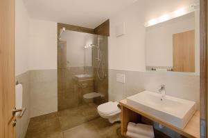 瓦尔奥纳的圣乔凡尼Appartement Bergkristall的一间带水槽、卫生间和淋浴的浴室