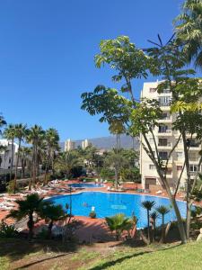 美洲海滩Apartamento El Dorado, Wi-Fi y aparcamiento gratuito的享有度假村游泳池的景色