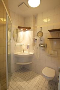洛默洛默全景酒店的一间带水槽、淋浴和卫生间的浴室