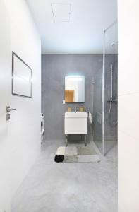 弗尔赫拉比Mountain Apartment Vrchlabi的浴室设有白色水槽和镜子