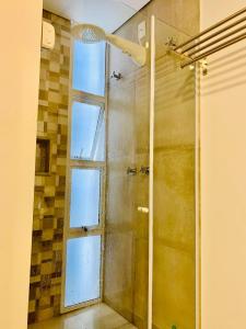 帕拉蒂Pontal Flats的带淋浴的浴室,带窗户