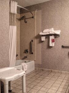 托皮卡托皮卡华美达会议中心酒店的带浴缸、卫生间和盥洗盆的浴室