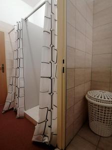 科希策Hostel Vodna 1的浴室内配有淋浴帘。