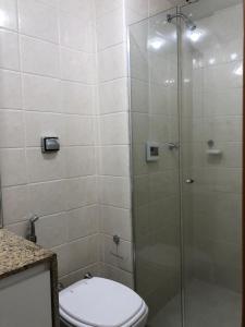 里约热内卢Ipanema beach - Show de apart的浴室设有玻璃淋浴间和卫生间