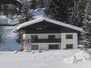 弗拉绍Haus Andrea Unterberger的雪覆盖着雪覆盖的树木的房子