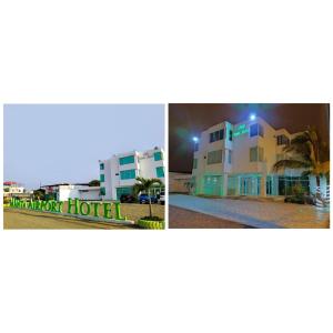 曼塔Manta Airport Hotel的两幅酒店和大楼的照片
