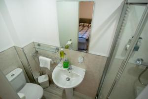 奥尼赫科兰邦克旅馆的浴室配有卫生间、盥洗盆和淋浴。