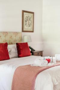 斯泰伦博斯诺霍克乡村宾馆的一间卧室配有两张带红色枕头的床