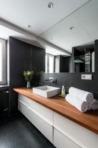 慕尼黑Mozart Apartment München的一间带水槽和镜子的浴室