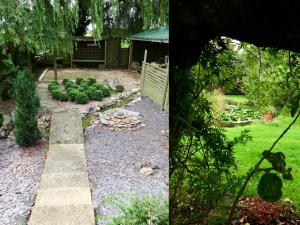 维斯贝希Kenilworth Garden Accomodation的两幅画,花园有一条小径和一个后院
