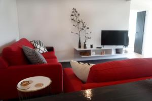 哈夫洛克Bora Castle.的客厅配有红色沙发和电视