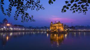 阿姆利则Madpackers Amritsar的水体中间的建筑物
