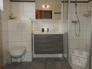 菲拉赫瓦姆巴德公寓酒店的一间带卫生间和淋浴的浴室