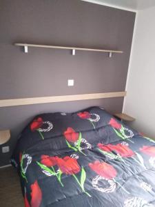 瓦尔拉普拉日SABLE DU MIDI chez gégé的一间卧室,床上有红色的鲜花