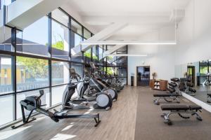 森尼维耳市多马恩酒店的健身房设有跑步机和椭圆机