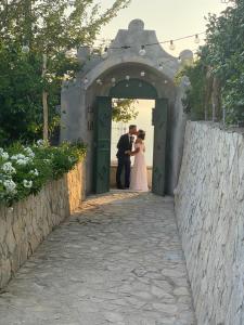 康加德马里尼Villa Donna Antonia - Amalfi Coast的站在门廊上的新娘和新郎