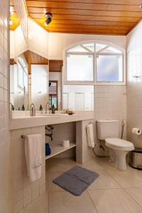 阿布拉奥阿特兰提卡丛林旅舍的一间带卫生间、水槽和镜子的浴室