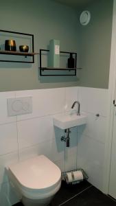 PosterholtVakantie-appartement Oppe Donck met sauna的浴室配有白色卫生间和盥洗盆。