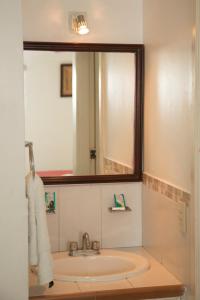 查察拉卡斯Hotel Arrecife Chachalacas的一间带水槽和镜子的浴室