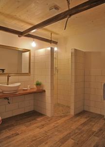 Strukkamp auf FehmarnFerienhaus-Rotdorn-Haus-Sued的一间带水槽和镜子的浴室