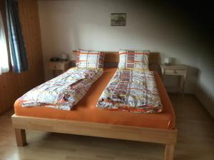Hofstetten 西里酒店的一张位于房间的床,上面有两个枕头