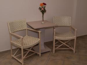 季亚科普通提阿希酒店的两把椅子和一张带花瓶的桌子