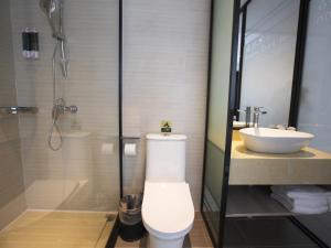玉林格林豪泰玉林会展中心大润发酒店的一间带卫生间和水槽的浴室