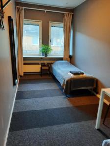 乌普萨拉Vandrarhem Uppsala - Portalgatan的一间卧室设有一张床和一个窗口