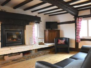 莱斯河畔的汉恩Nice gite with low ceilings in Han sur Lesse的客厅设有壁炉和电视。
