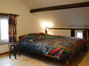 莱斯河畔的汉恩Nice gite with low ceilings in Han sur Lesse的一间卧室配有一张带彩色毯子的床