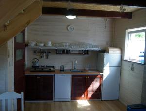 普热谢卡Grzywaczówka的厨房配有白色冰箱和水槽