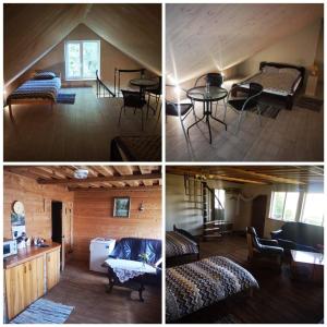 UlmaleViļņi的小屋的三张图片,设有一间卧室和一间客厅