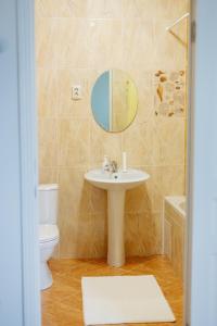 阿特劳萨莱巴图旅馆的一间带水槽、卫生间和镜子的浴室