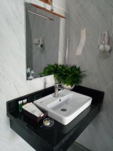 宁平Tam Coc Village Bungalow的一间带水槽和镜子的浴室