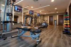 戴维希达德大卫酒店的一间健身房,里面配有跑步机和机器