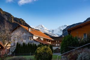 维尔德斯韦尔Swiss Holiday House的一组以山为背景的房屋