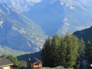 拉茨欧马兹Top chalet with unobstructed view inthe ski resort的享有山谷的背景山景。