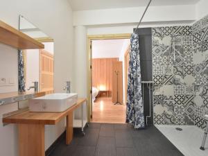 CuzyModern apartment in Cuzy with shared pool的一间带水槽和淋浴的浴室
