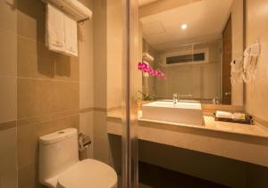 胡志明市GK中心大酒店的一间带卫生间和水槽的浴室