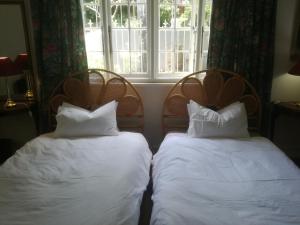 伊丽莎白港山谷宾馆的带窗户的客房内的两张床和枕头