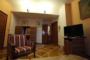 奥西耶克维也纳公寓和客房酒店的客厅配有平面电视和椅子。