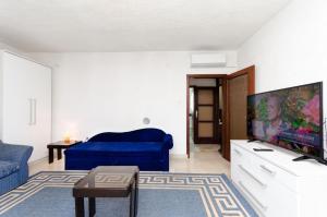 诺维·维诺多尔斯基House Andrijana的客厅配有蓝色的沙发和平面电视。