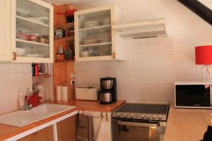 夏蒙尼-勃朗峰Comfortable Apartment With Terrace In Chamonix的厨房配有水槽和炉灶 顶部烤箱