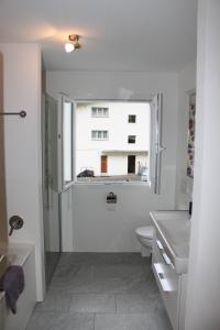 施普吕根Apartment Beeli的一间带水槽和卫生间的浴室以及窗户。