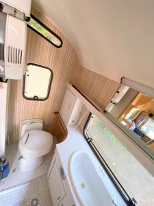 安帕瓦农尼邦康提度假村的一间带卫生间和水槽的小浴室