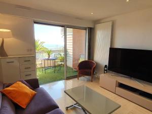 尼斯Classy Apartment in Nice with pool and private parking place的带沙发和平面电视的客厅
