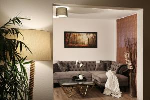 苏黎世Private Spa LUX with Whirlpool and Sauna in Zurich的客厅配有沙发和桌子