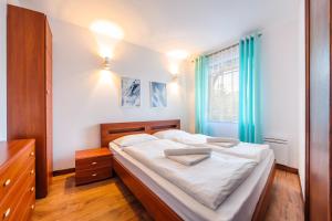 库瑞尼卡慕斯卡Apartamenty Sun & Snow Continental的一间卧室配有一张带白色床单的床和一扇窗户。
